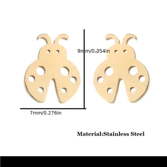 Silver Stainless Steel Ladybug Stud Earrings - Picture 2 of 3